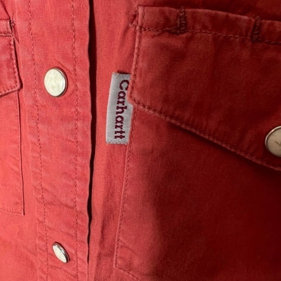 Carhartt Shirt Womens Red Poplin Snap Front Sleeveless Collared Blouse sz small - Picture 4 of 8